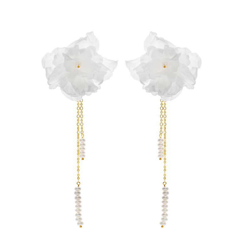 Ohrringe mit Seidenblumen DANGLE ROSETTE Gold