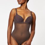 Vorderansicht eines nahtlosen Bodys in Espresso von Ender Legard mit leicht gepolsterten Cups, perfekt als Shapewear für Hochzeitskleider. thumbnail